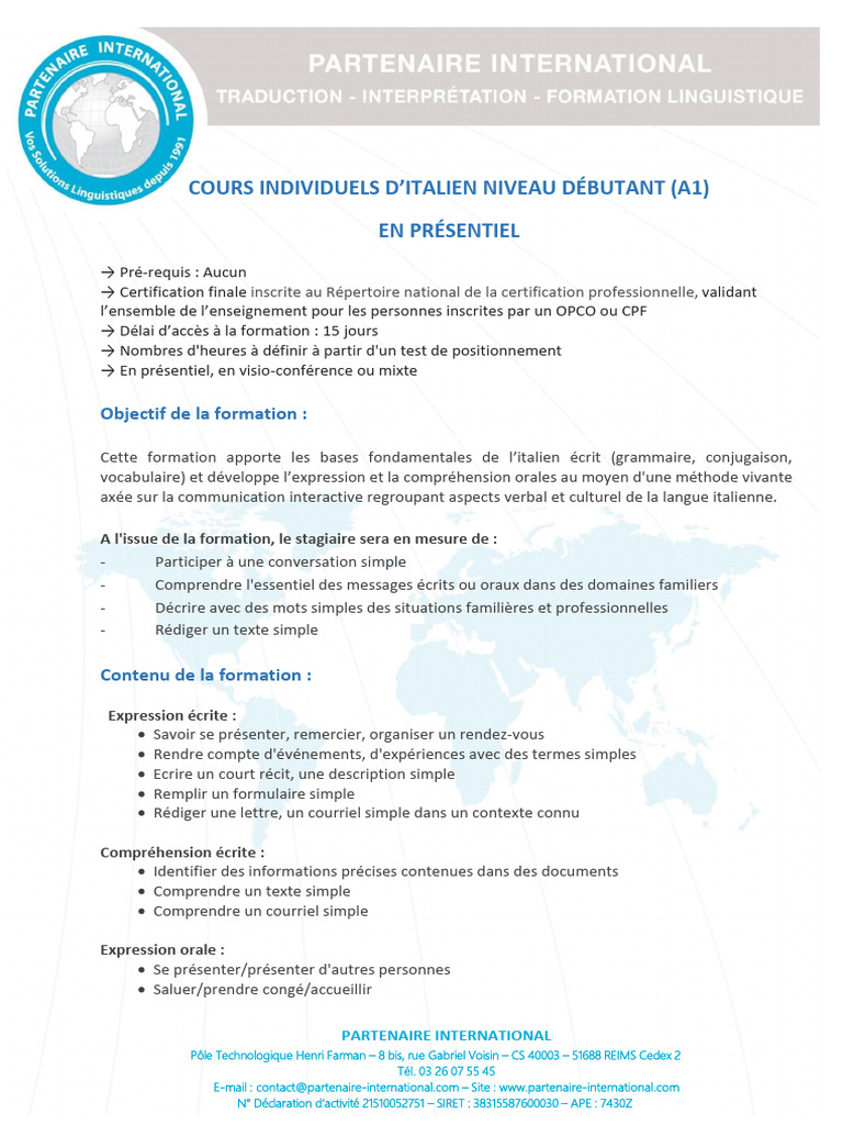 COURS_INDIVIDUELS_DITALIEN_NIVEAU_DEBUTANT_A1 | PDF
