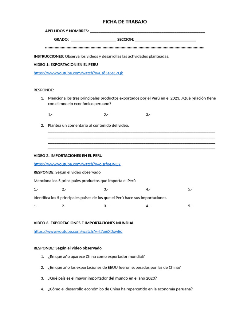 FICHA DE CUARTO AÑO-1 | PDF