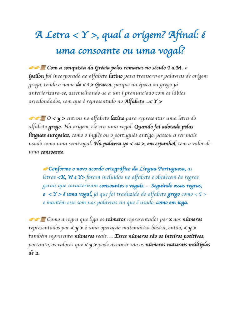 84) PDF A Letra Y, Qual A Origem Afinal, É Uma Consoante Ou Uma Vogal | PDF