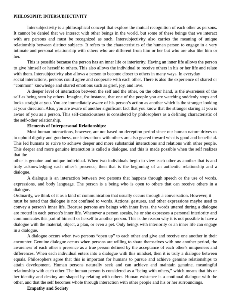 Intersubjectivity | PDF