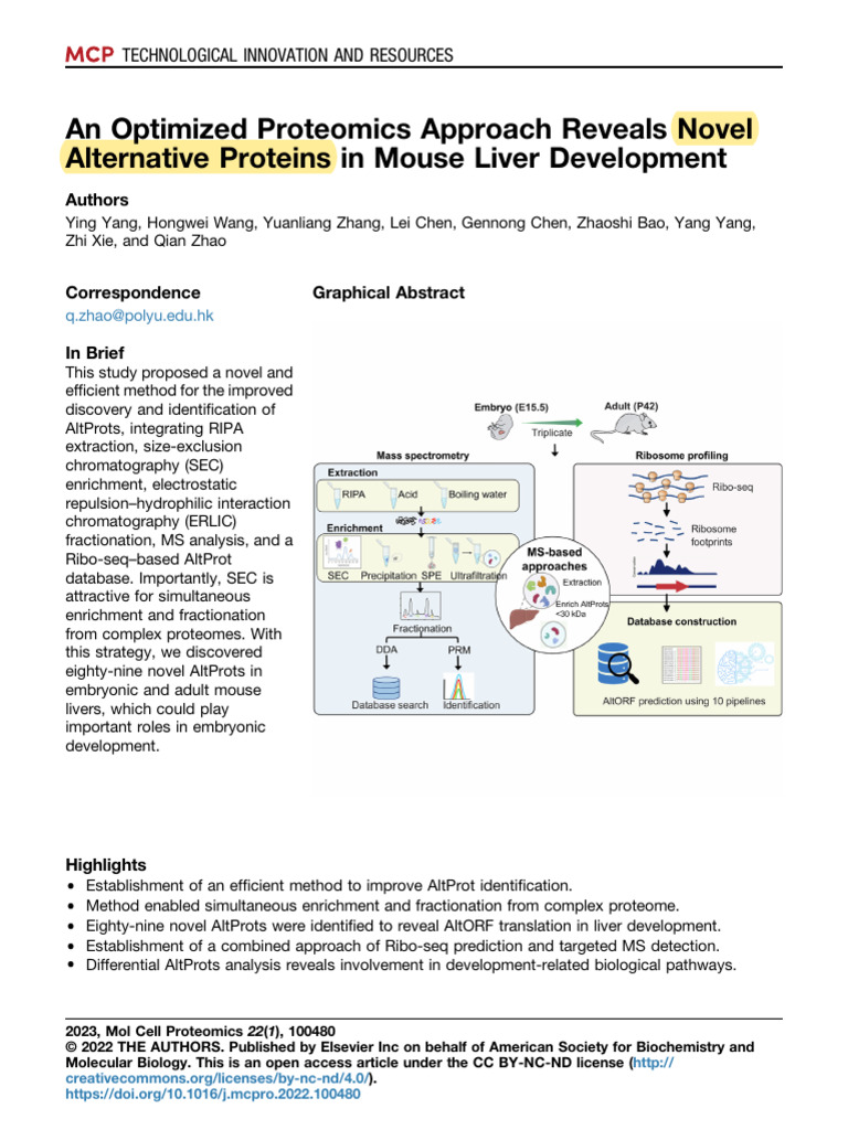 An Optimized Proteomics Approach Reveals | PDF