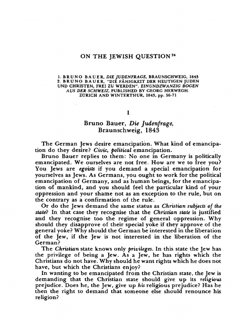 Bauer's Critique of Jewish Emancipation | PDF | Social Science
