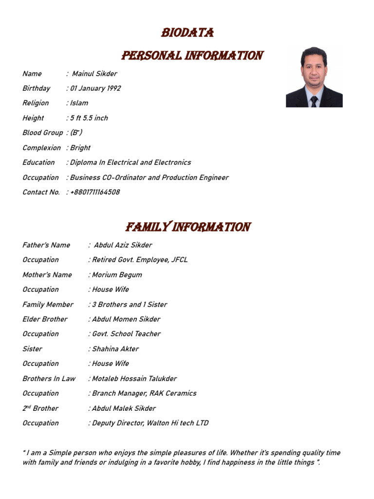 BIODATA-Mainul Sikder | PDF