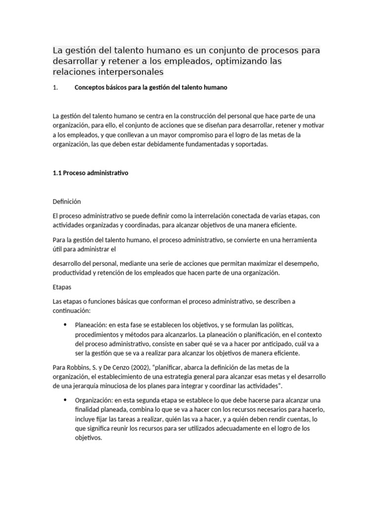conceptos basicos de la gestion de talento humano | PDF