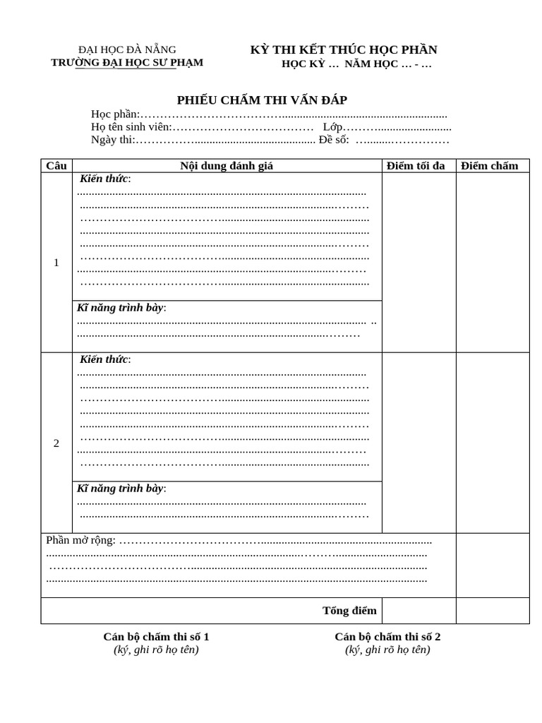 Mau Cham Thi Van Dap Final | PDF