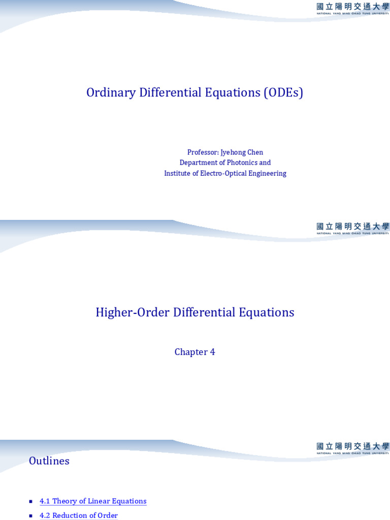 Ch04 High Order Differential Equations 2023 | PDF | Ordinary ...