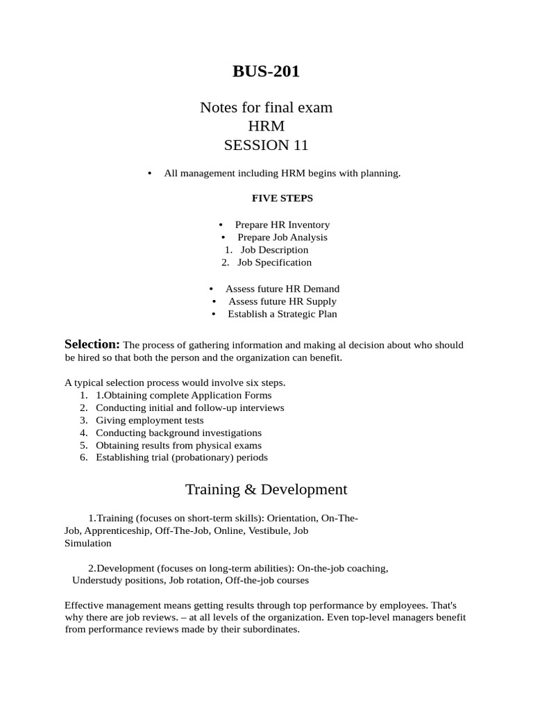 BUS-201 Final Notes | PDF