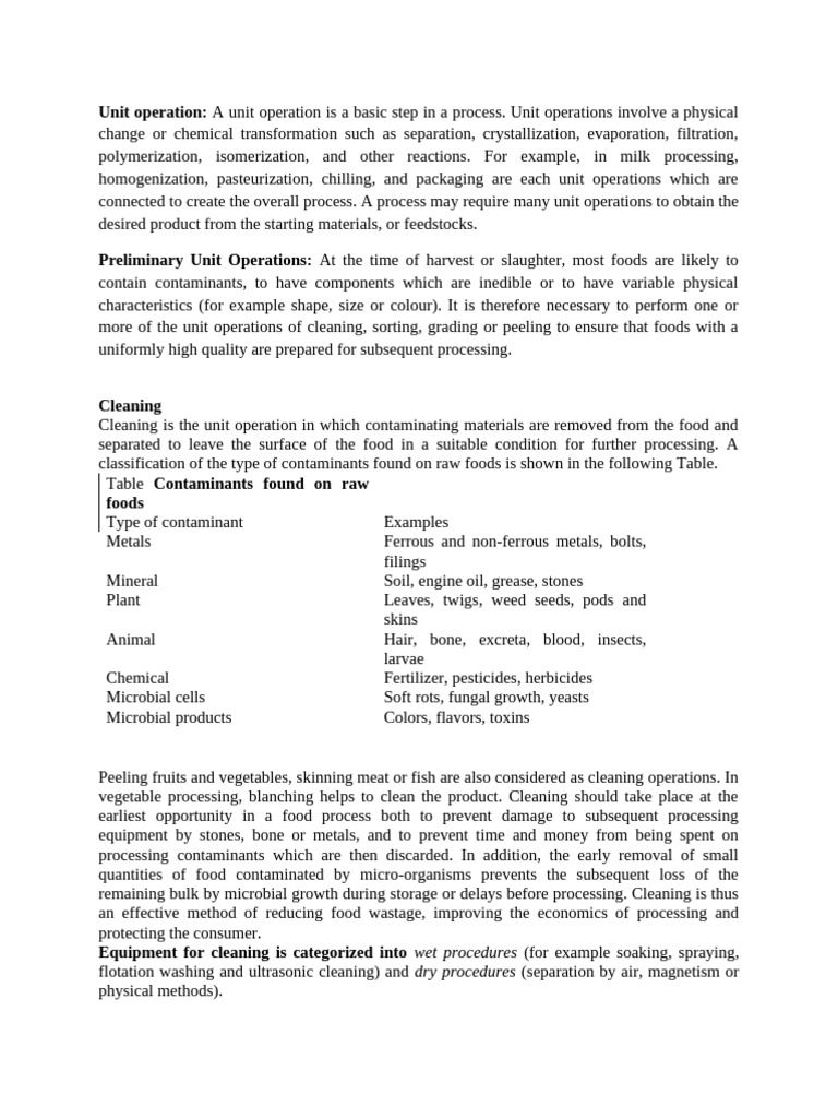 Unit Operation Cleaning | PDF
