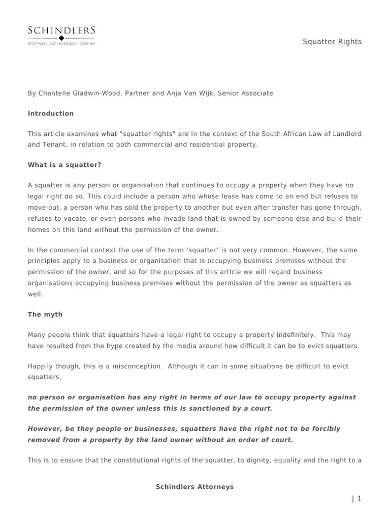 Squatter Rights South Africa | PDF