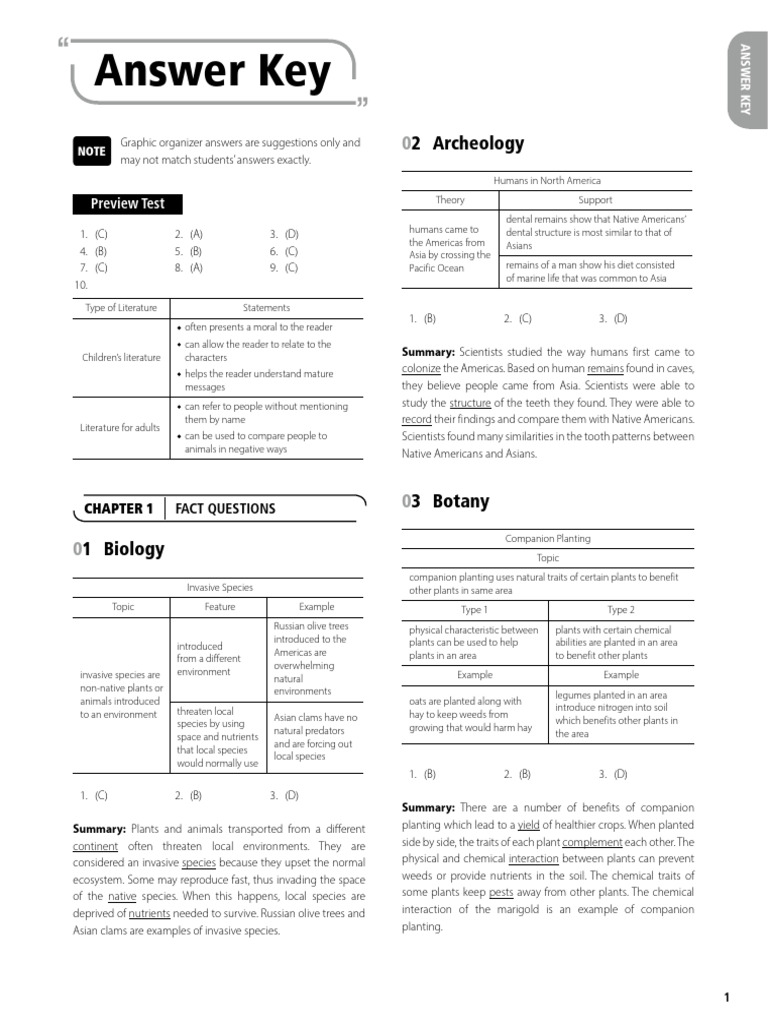 Building Skills For The TOEFL IBT 3rd Edition - Reading Answer Key | PDF