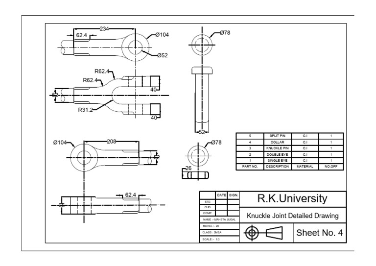 KNUCKLE JOINT 2D DETAILED-Model BY Jugal Mehta | PDF