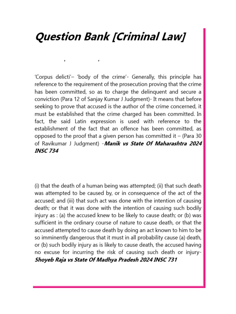 Question Bank [Criminal Law] (Lawcurb) | PDF