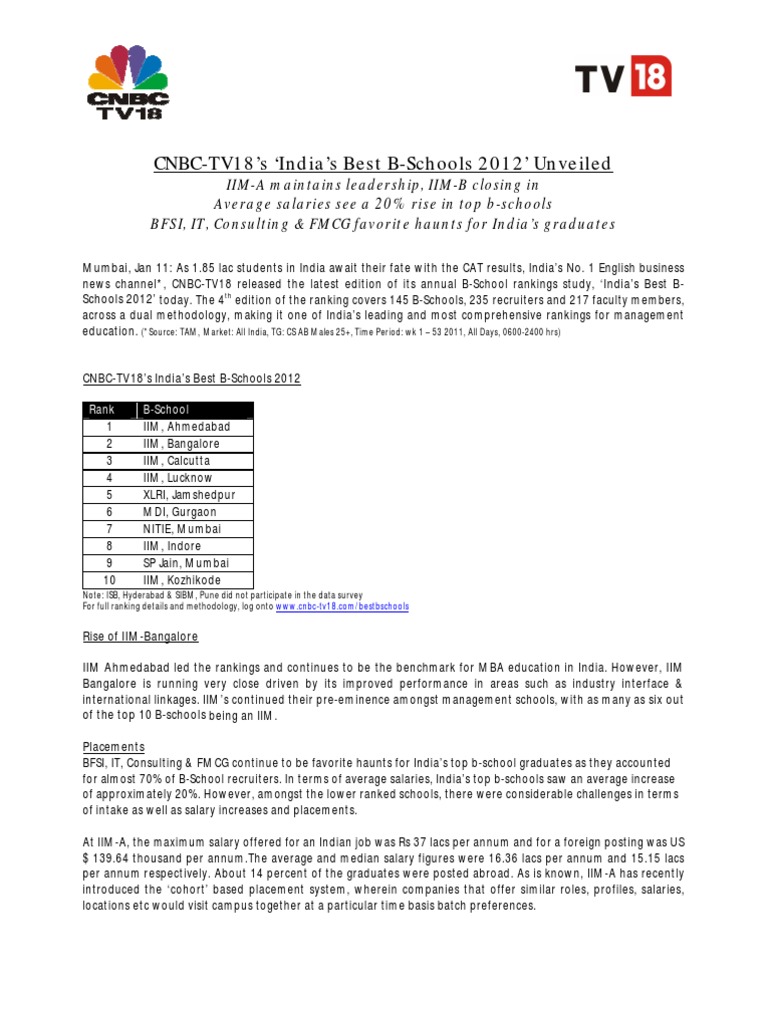 FMS Delhi vs IIM Calcutta Rankings 2012 | PDF | Business