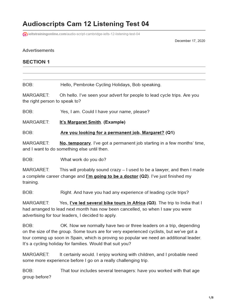 Audioscripts Cam 12 Listening Test 04 | PDF