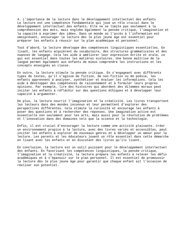 L'importance de La Lecture Dans Le Développement Intellectuel Des ...