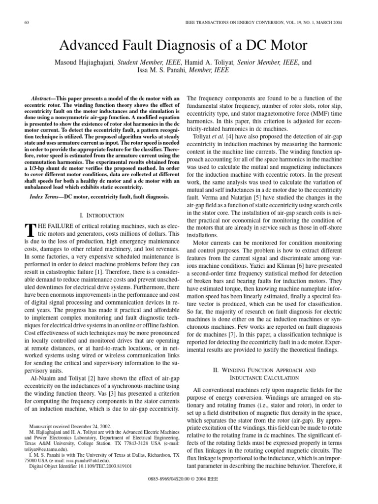 Advanced Fault Diagnosis of A DC Motor | PDF