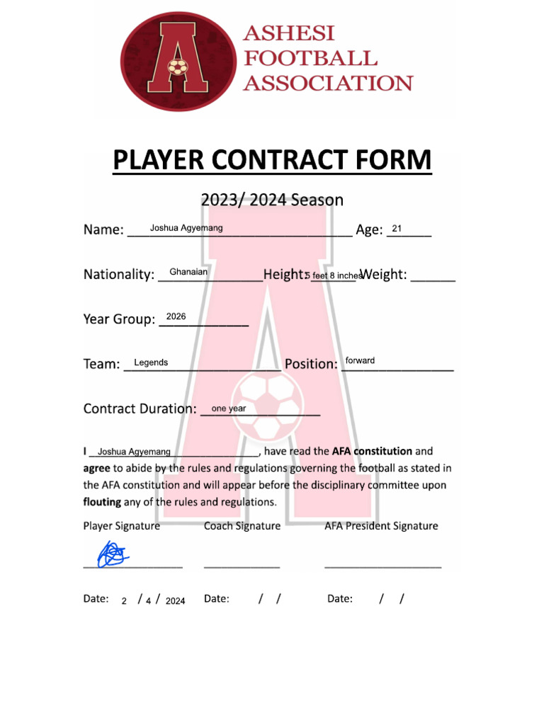Player Contract Form 1 | PDF