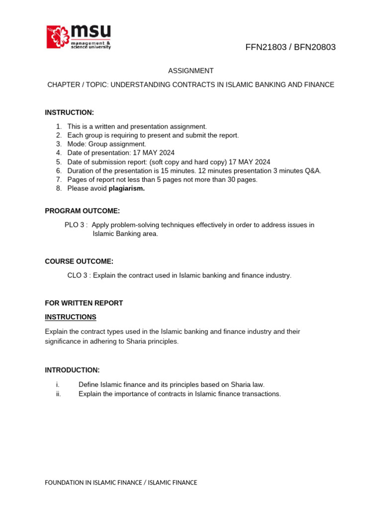 Assessment Handout Feb24 Foundation in Islamic Finance | PDF