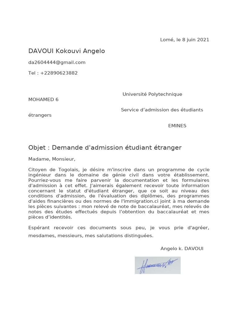 Modele de Demande Dadmission | PDF