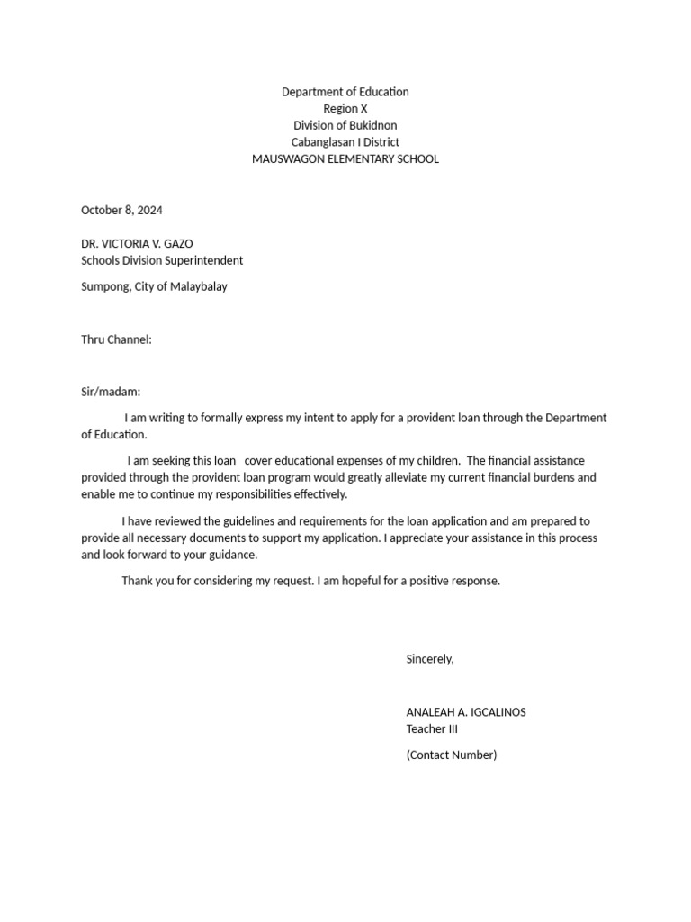 Provident Loan Intent Letter | PDF