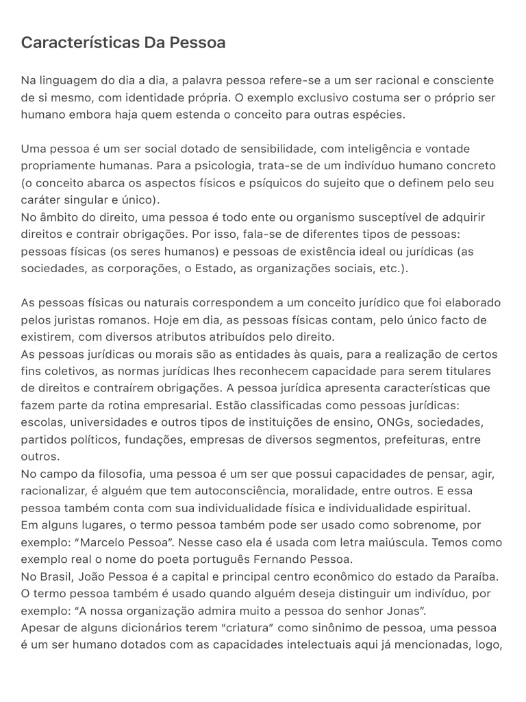Características Da Pessoa | PDF