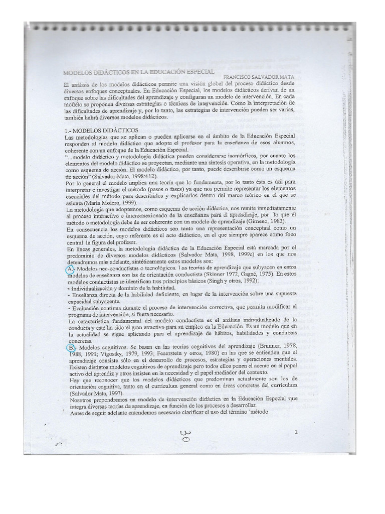 Abordaje Modelos Didacticos de La Educación Especial | PDF