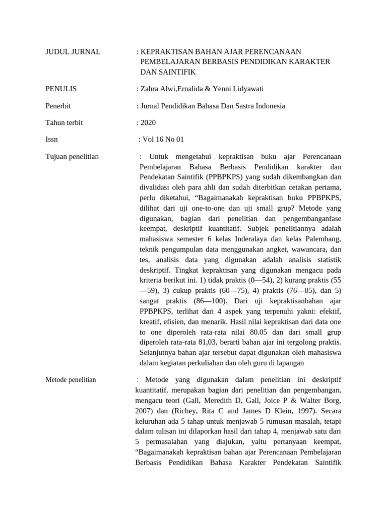 Hasil Analisis Dari Jurnal Pendidikan Bahasa Dan Sastra Indonesia Buku ...