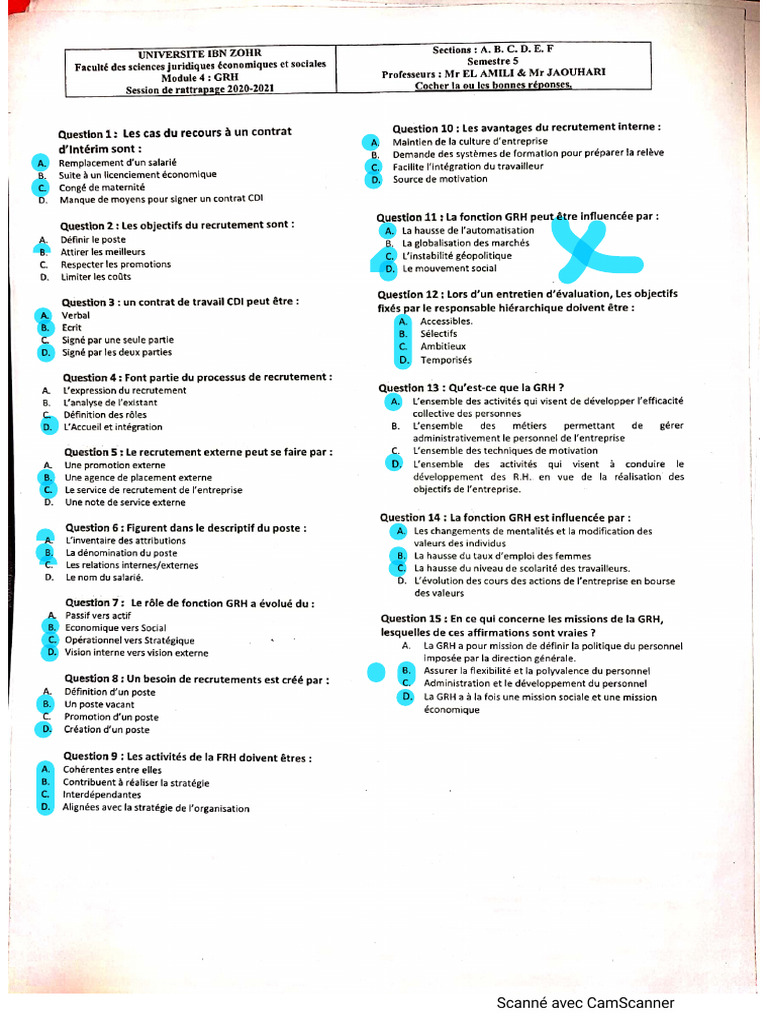Les Examens s5 Section ABC Corrigé | PDF