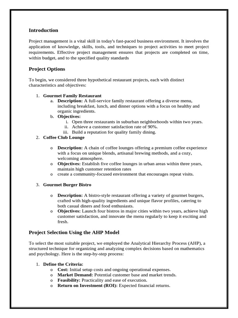 Ahp Model | PDF | Return On Investment | Restaurants