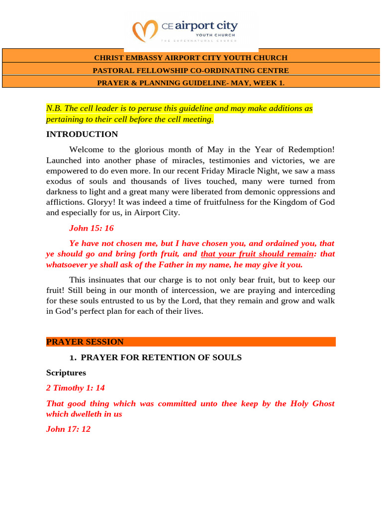 Prayer & Planning Guideline - May, Week 1. | PDF