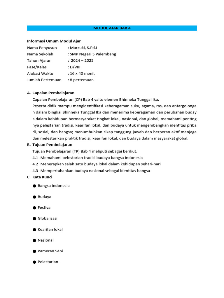 7.4 Modul Ajar - Bab 4 Kelas 8 | PDF