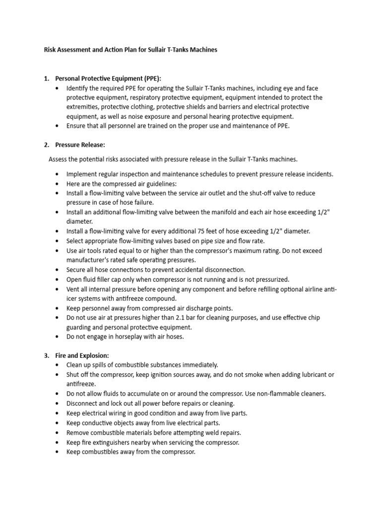 Sullair T-Tanks Risk Assessment Guide | PDF | Personal Protective ...