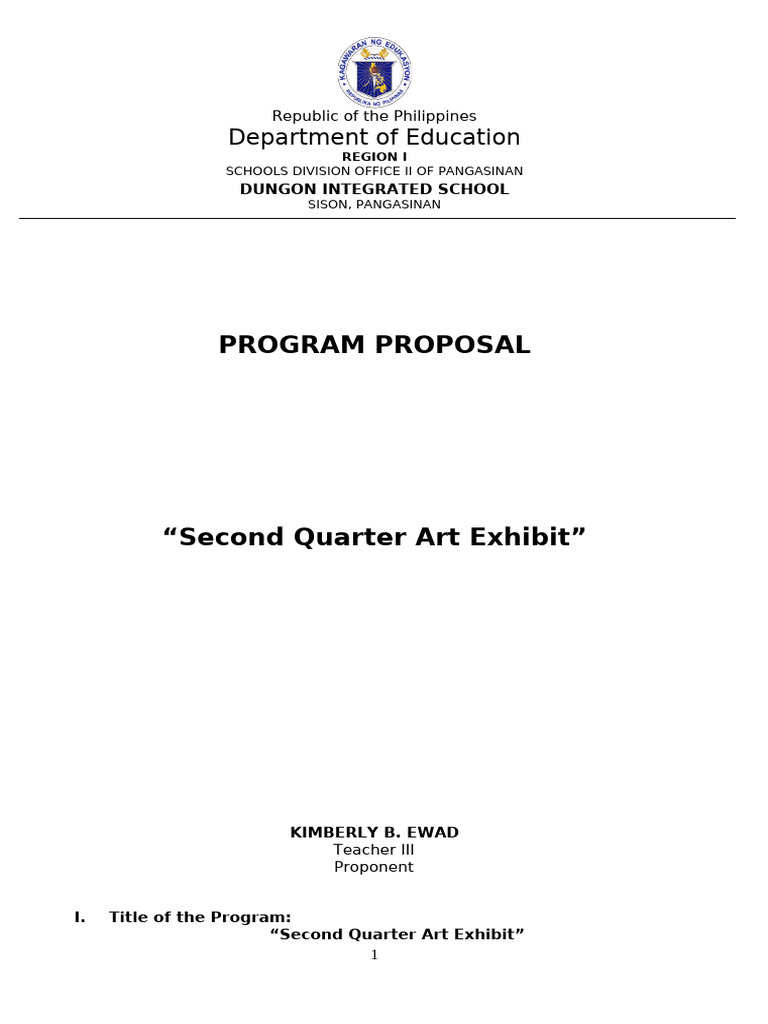 Sample Program Proposal - Second Quarter Art Exhibit | PDF | Teachers ...