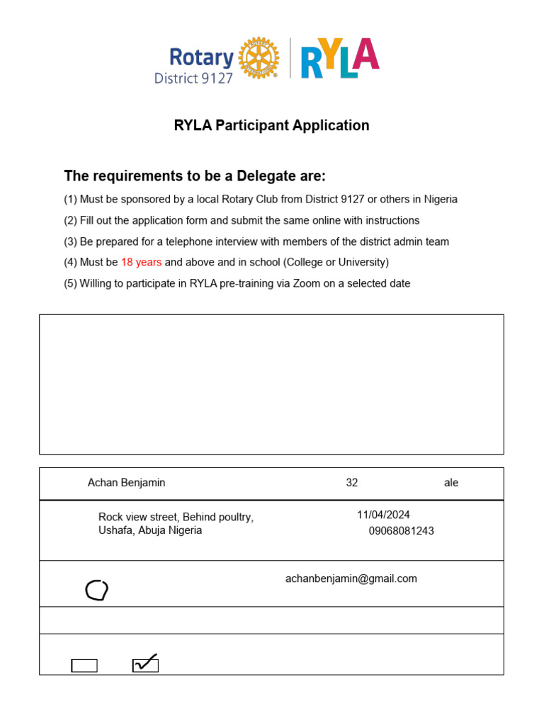 RYLA Participant Application | PDF