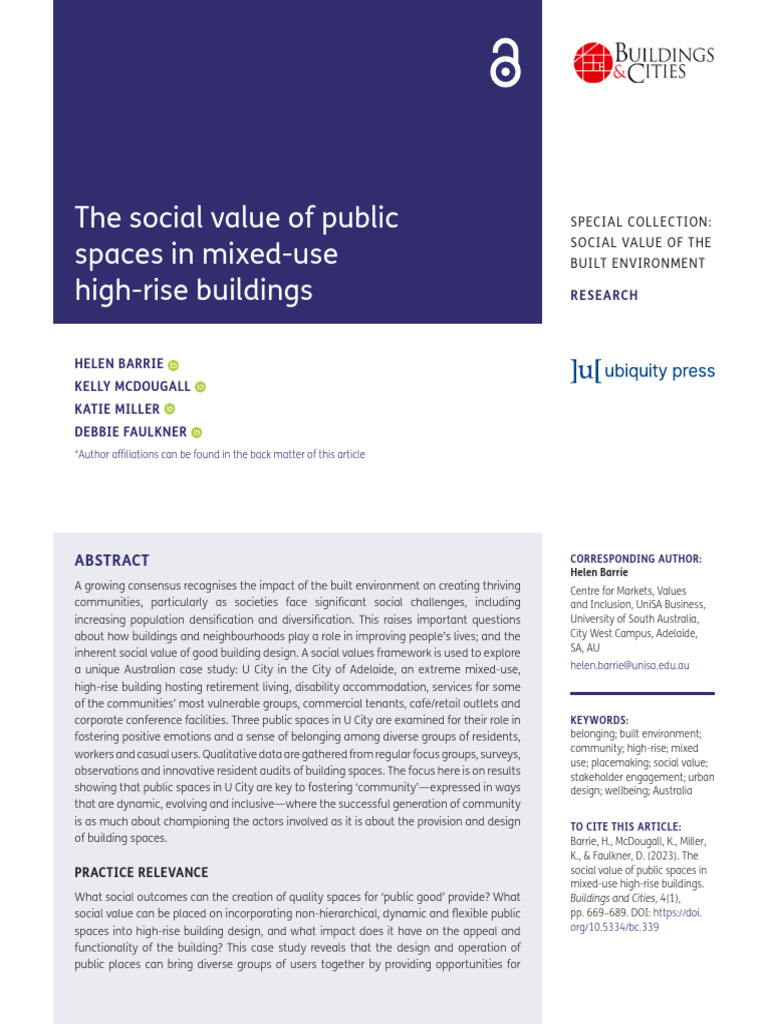 The Social Value of Public Spaces in Mixed-Use Hig | PDF
