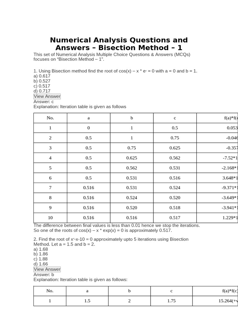Numerical Analysis Questions and Answers | PDF