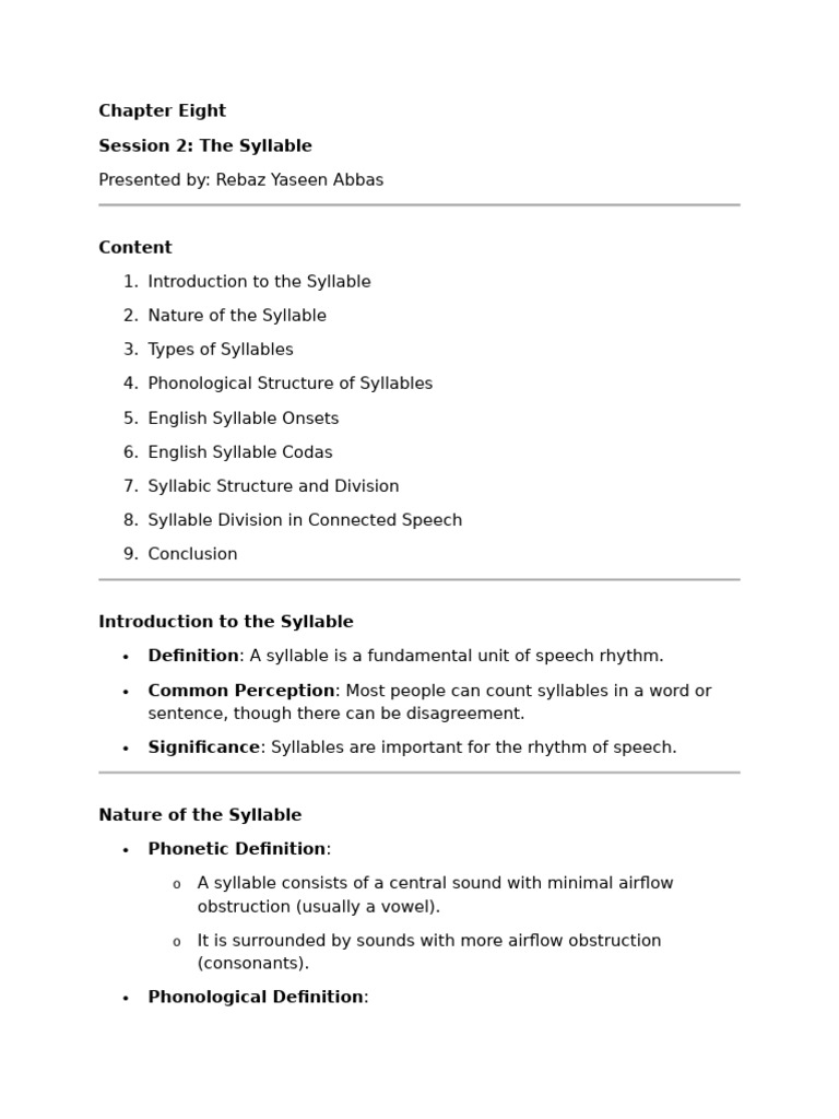 Chapter Eight Session 2: The Syllable | PDF