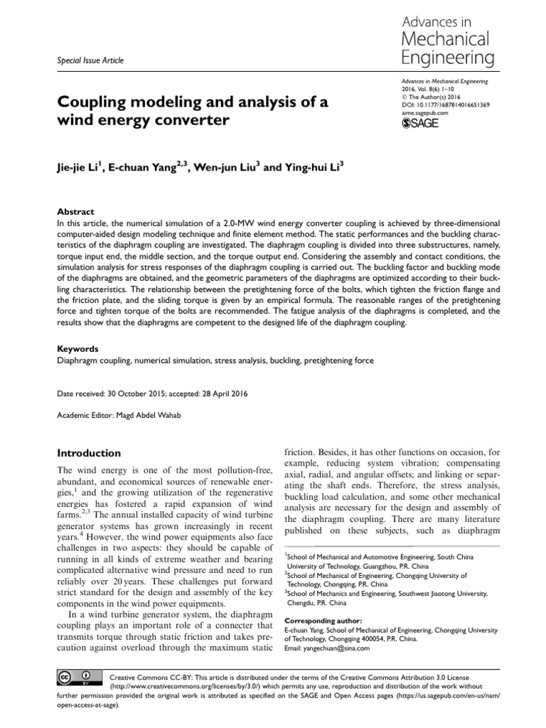 Coupling Modeling and Analysis of A Wind Energy Co | PDF