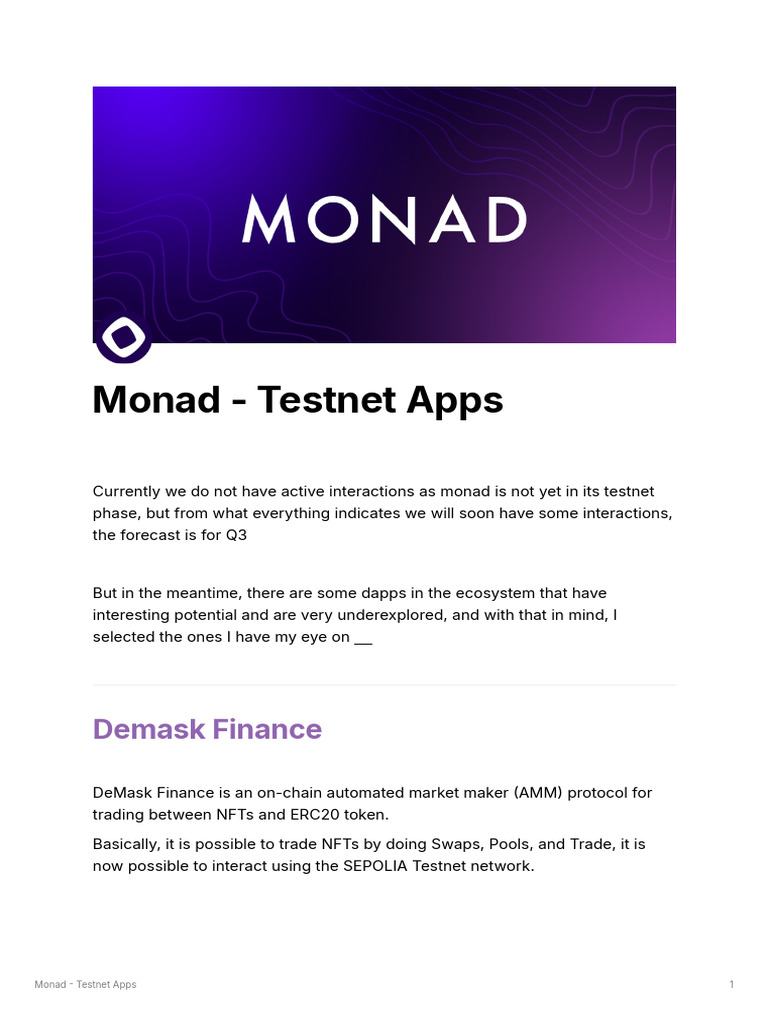 Monad - Testnet Apps | PDF