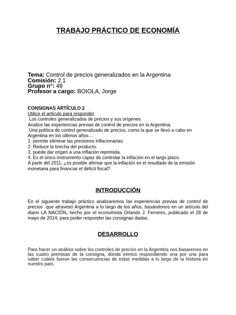 Trabajo Práctico de Economía | PDF