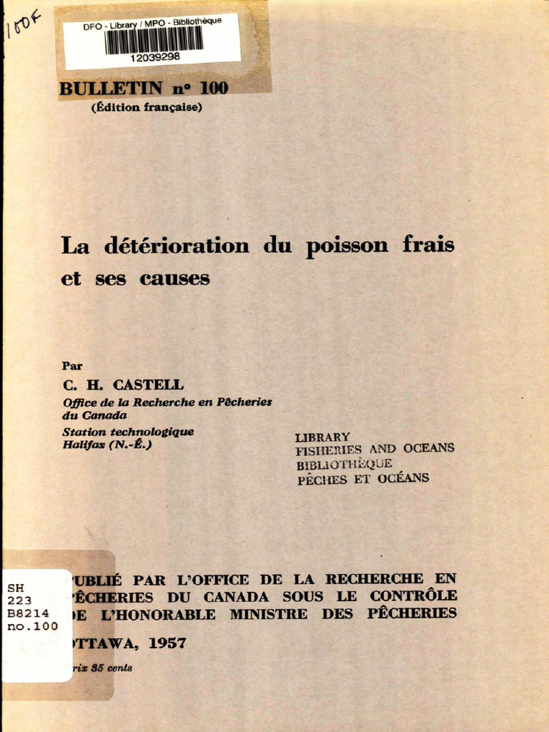 La Détérioration Du Poisson Frais Et Ses Causes: Bulletin W 100 | PDF