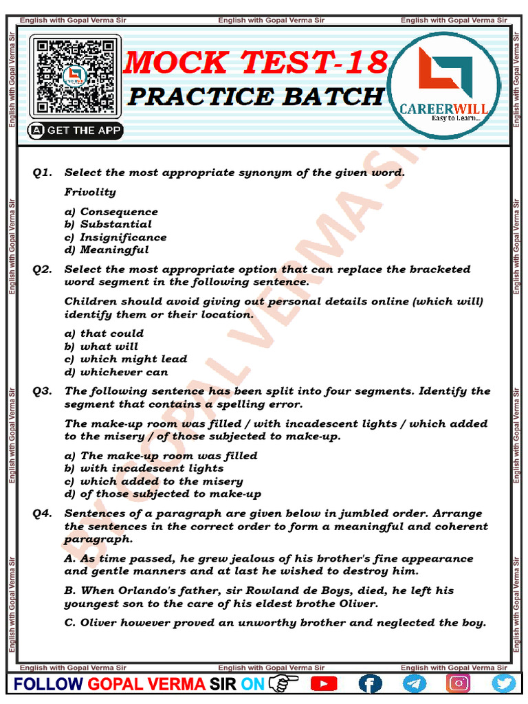 Mock Test-18 PDF | PDF