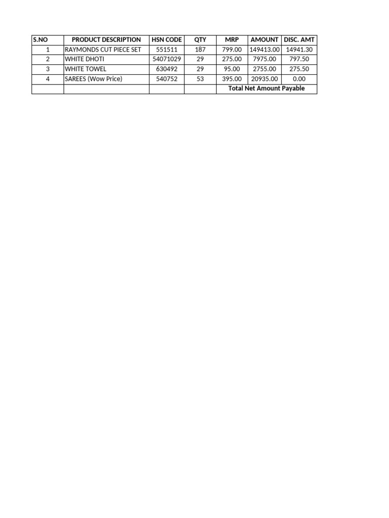 Price Tax - Break Up Table - Chennai Silks | PDF