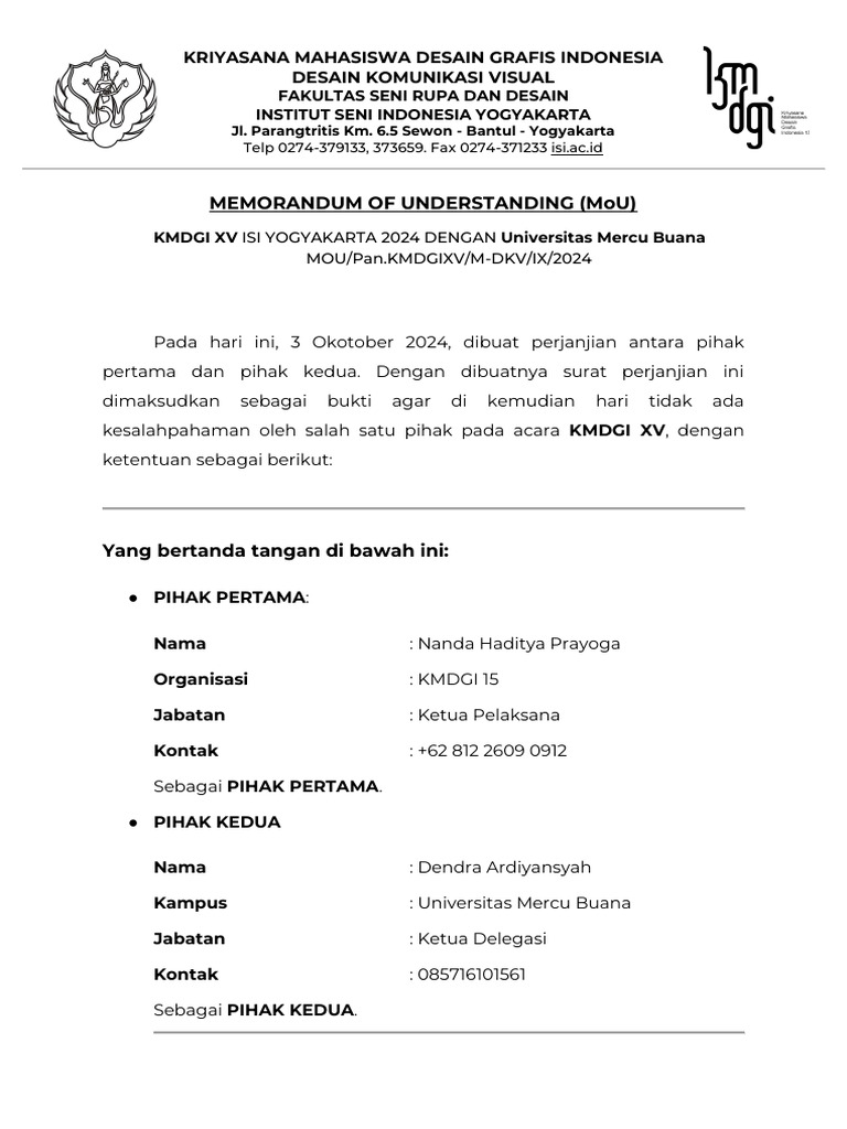 MOU Pameran Universitas Mercu Buana | PDF