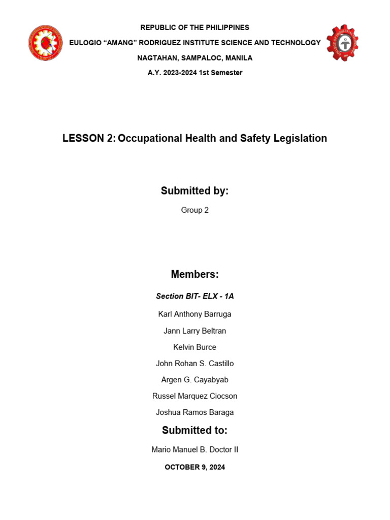 PCOCUSAFE Group 2 OSH LEGISLATION | PDF | Occupational Safety And ...