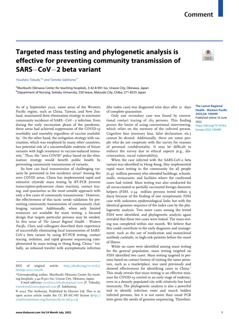 Targeted Mass Testing and Phylogenetic Analysis Is | PDF