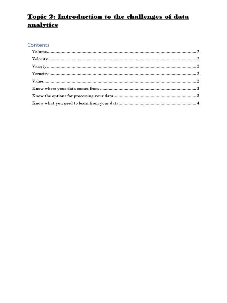 Topic 2 - Introduction Yo The Challenges of Data Analytics | PDF