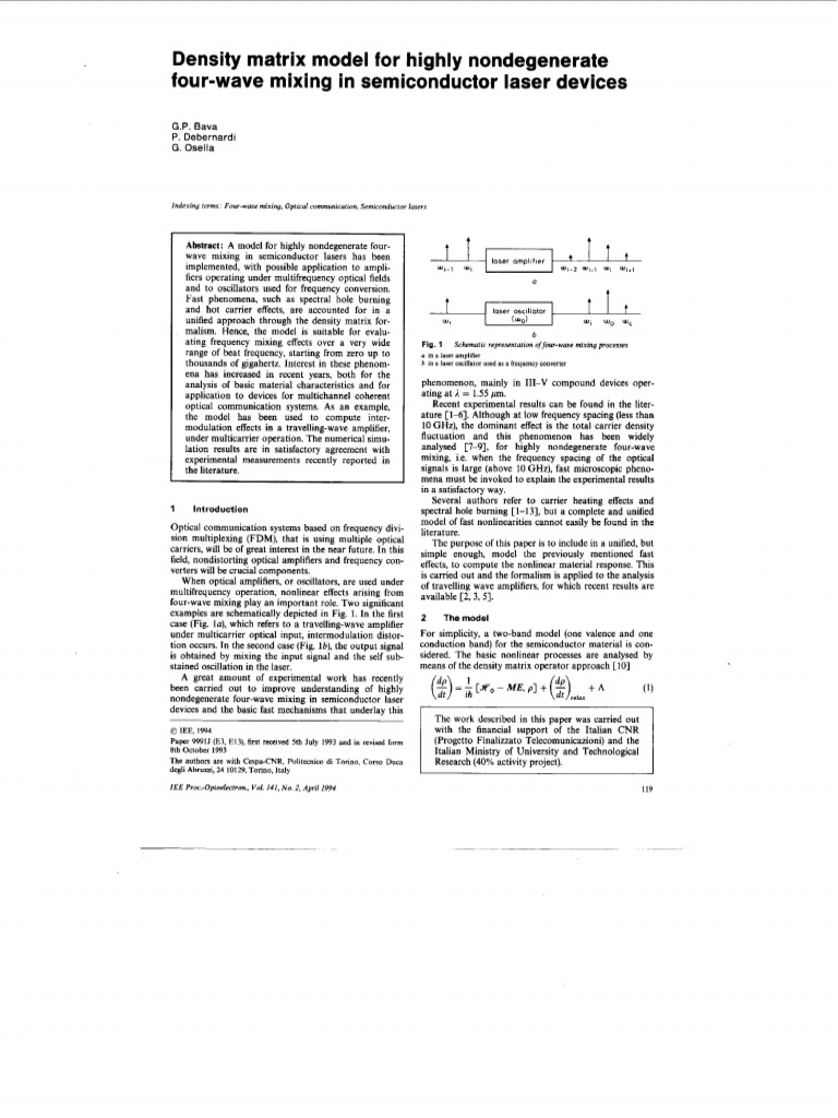 1994 density matrix model for highly nondegenerate four wave mixing in