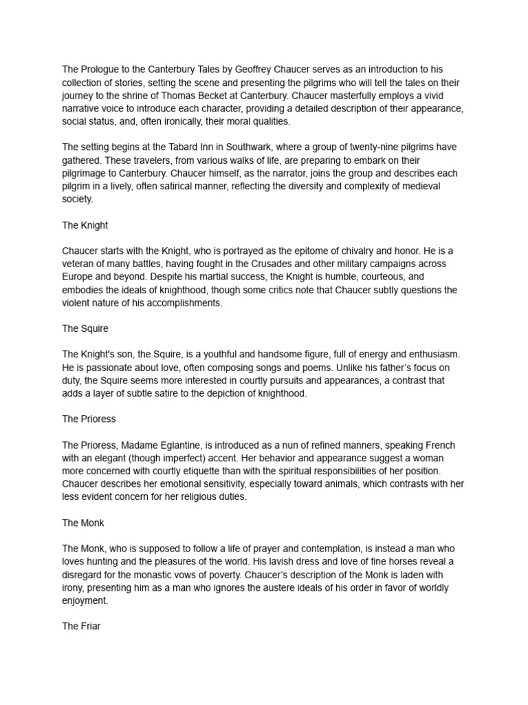 Summary of The Prologue To The Canterbury Tales | PDF
