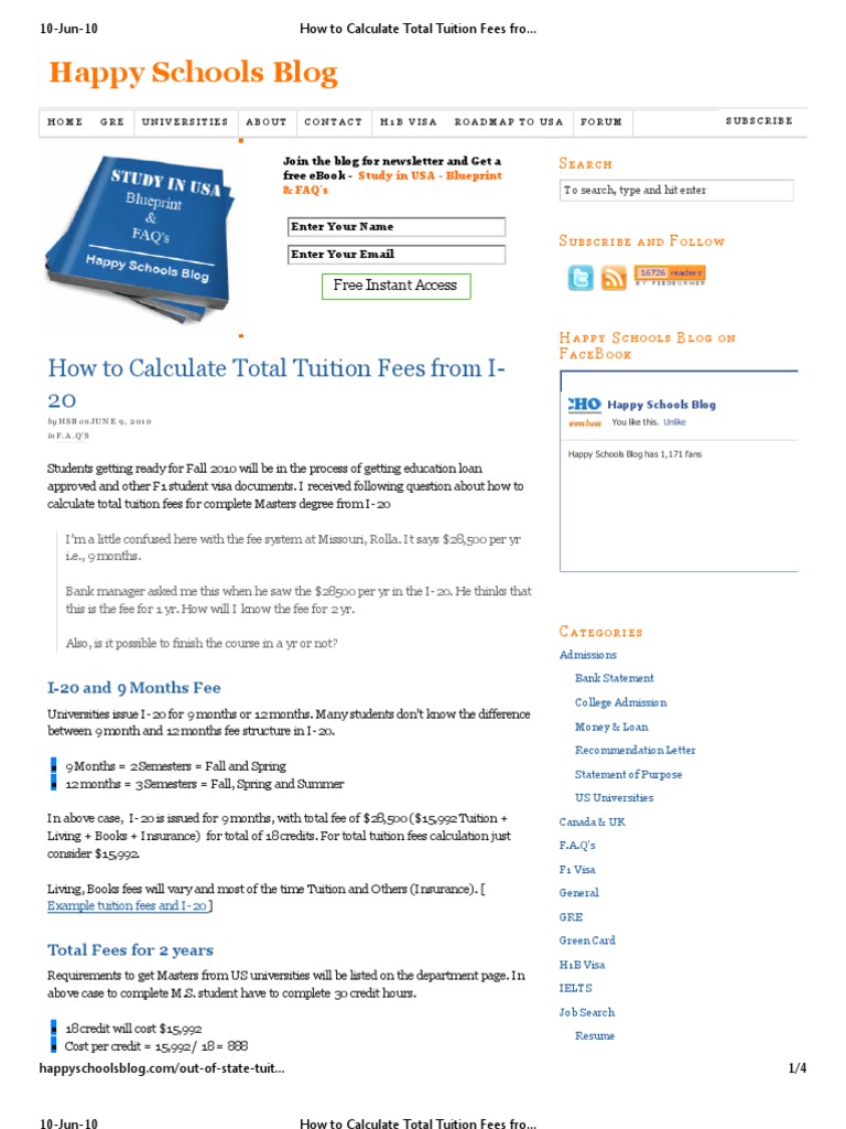 How To Calculate Total Tuition Fees From I-20 | PDF | Course Credit | H ...